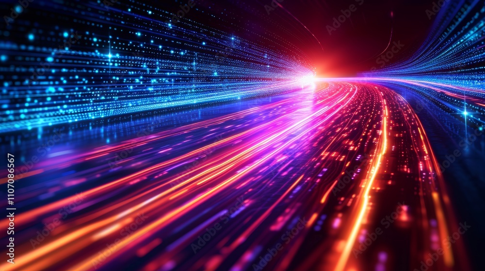 Bright Light Trails on the Highway in a Glowing Abstract Space. beautiful High speed light trails in motion glow line Bright Light Trails on the Highway in a Glowing Abstract Space. beautiful High speed light trails in motion glow line