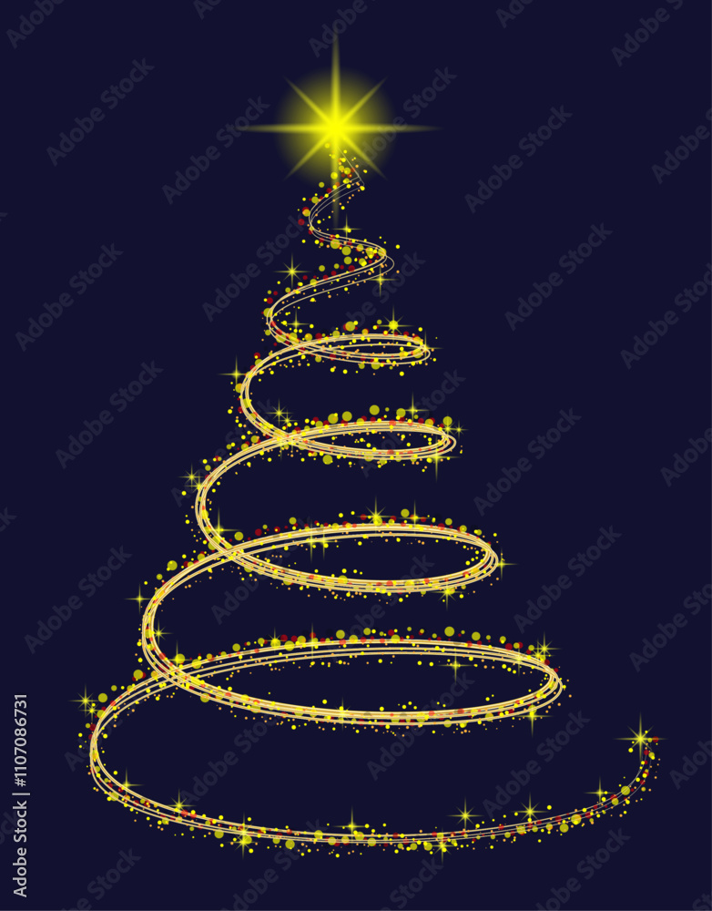 Abstract gold 3D christmas tree with golden colored stars against a blue background Abstract gold 3D christmas tree with golden colored stars against a blue background
