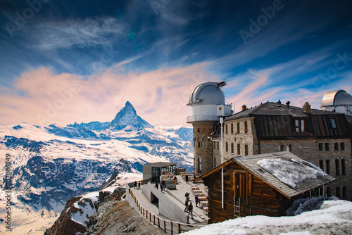 Amazing view of Matterhorn and Gornergrat hotel, Swiss Alps, Switzerland