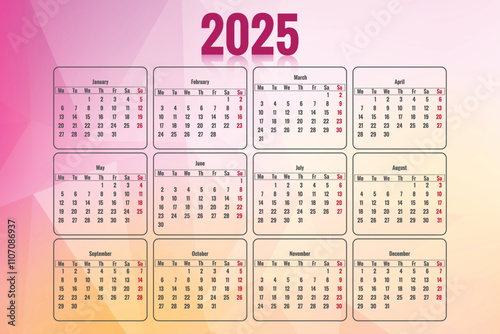 2025 annual calendar template polygon background