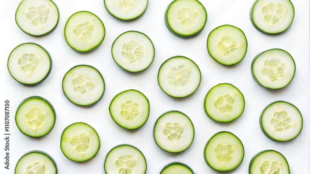 Food photography neatly sliced cucumbers isolated on a white pastel background Food photography neatly sliced cucumbers isolated on a white pastel background