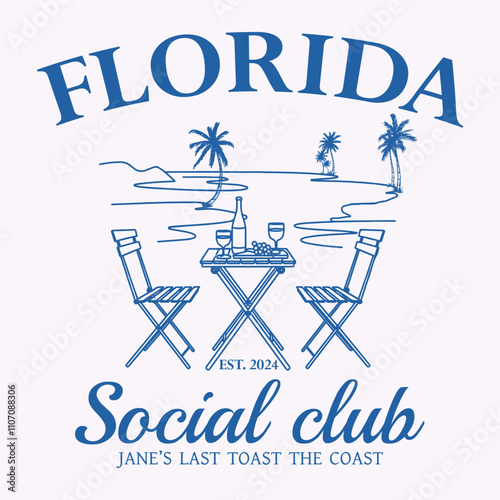 florida social club, Social Club Vintage Summer Cocktail T shirt Design. Cocktails retro poster vector, Party poster design. Drinks, Cocktails Cocktails retro poster vector, Party poster design.