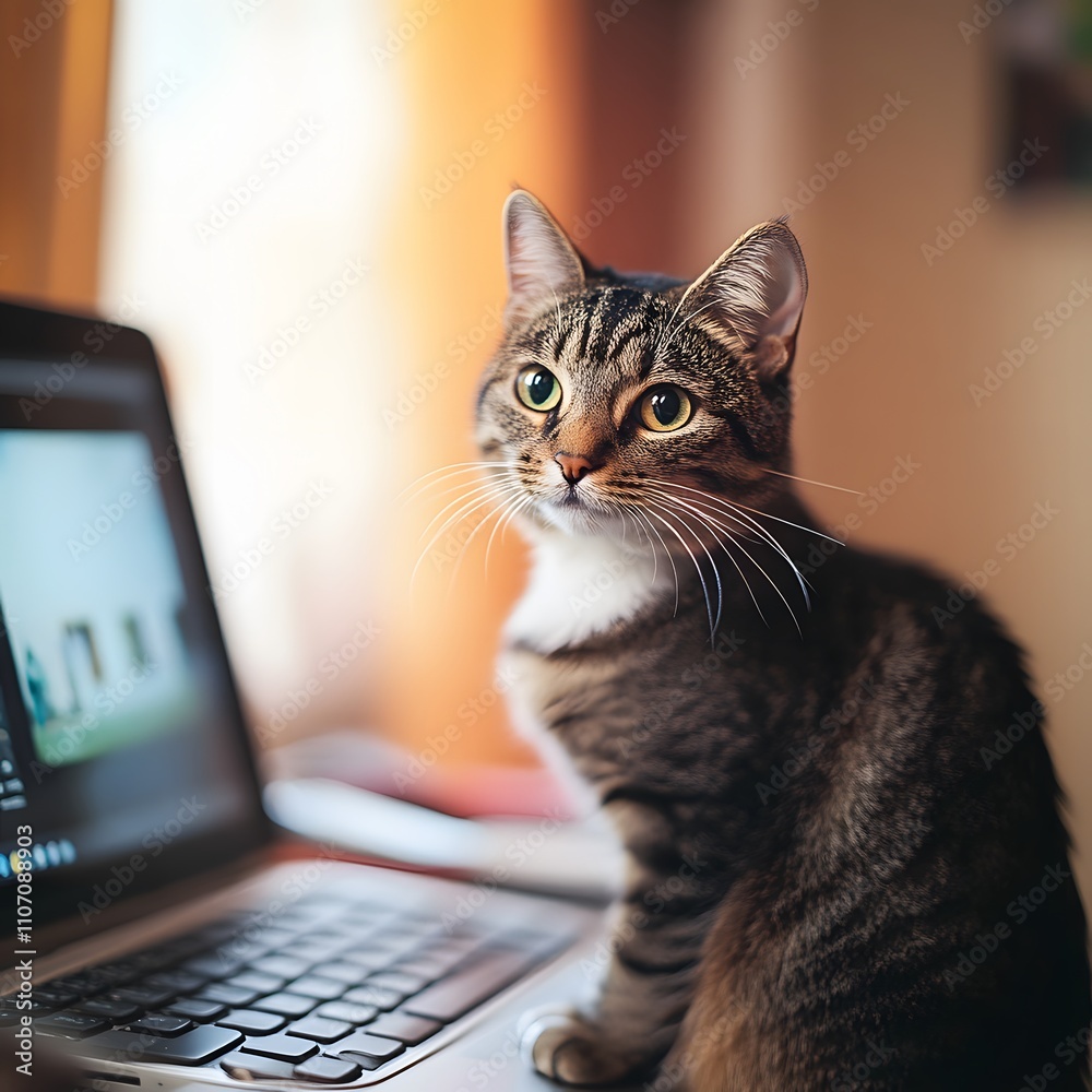 A cat is sitting on a laptop keyboard, looking at the camera A cat is sitting on a laptop keyboard, looking at the camera