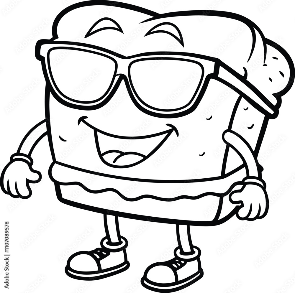 Sandwich Cartoon Character Line Art Vector - Fun and Playful Outline Illustration Sandwich Cartoon Character Line Art Vector - Fun and Playful Outline Illustration