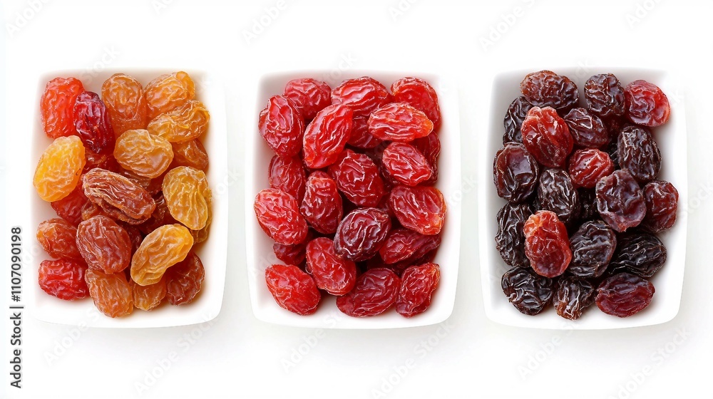 Assorted Dried Fruits in Square Bowls for Culinary Use Assorted Dried Fruits in Square Bowls for Culinary Use