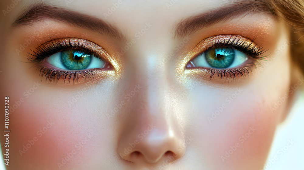 Fototapeta premium Close-up of a Woman's Face with Makeup and Natural Skin
