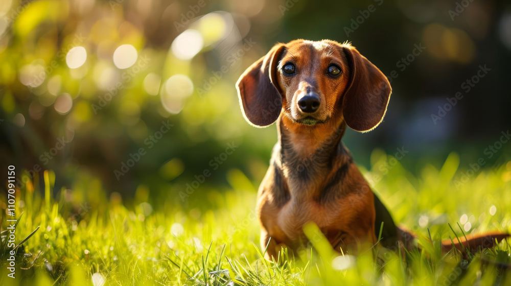dachshund sitting on grass field, enjoying bright daylight moment dachshund sitting on grass field, enjoying bright daylight moment