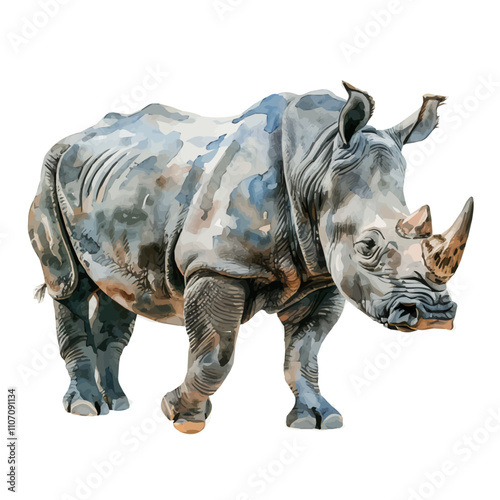 A watercolor painting of a Rhinoceros, isolated on a white background. Rhinoceros vector. photo