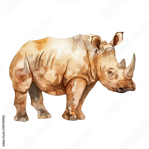 A watercolor drawing of a Rhinoceros, isolated on a white background. Rhinoceros vector. photo