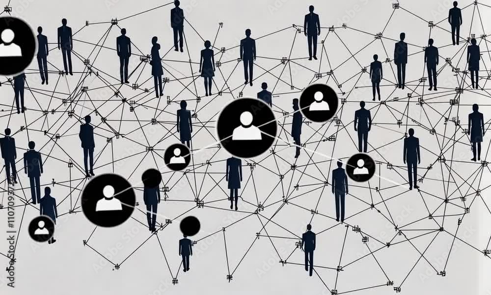 A network of interconnected figures representing social connections and collaboration.