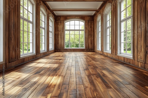 Sunlit Classic Room Interior with Wooden Walls and Floors