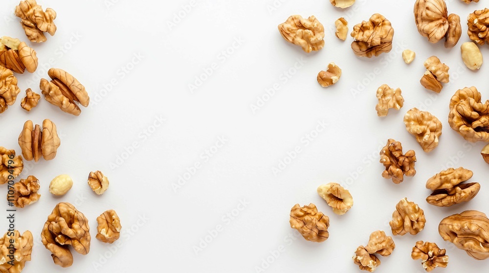 Fresh Shelled Walnuts in Various Sizes on Light Background Fresh Shelled Walnuts in Various Sizes on Light Background