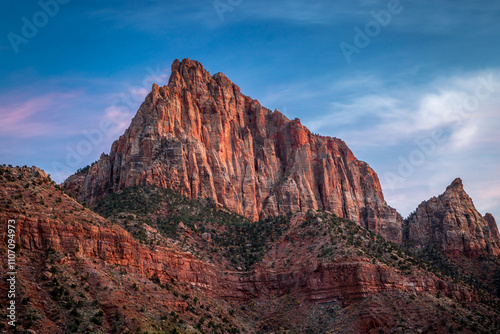 Majestic Watchman Mountain at Sunset in Springdale, Utah