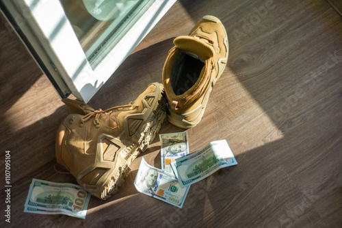 soldier boots and us dollars