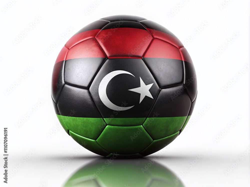 Silhouette of a Soccer Ball Against a White Background with the Libya Flag, Perfect for Sports and National Pride Themes Silhouette of a Soccer Ball Against a White Background with the Libya Flag, Perfect for Sports and National Pride Themes
