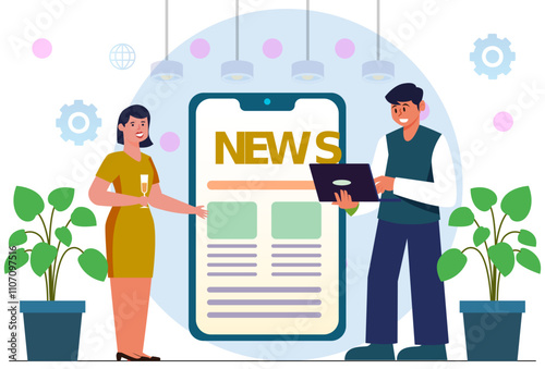 Online News Concept Illustration Stylish and Beautiful