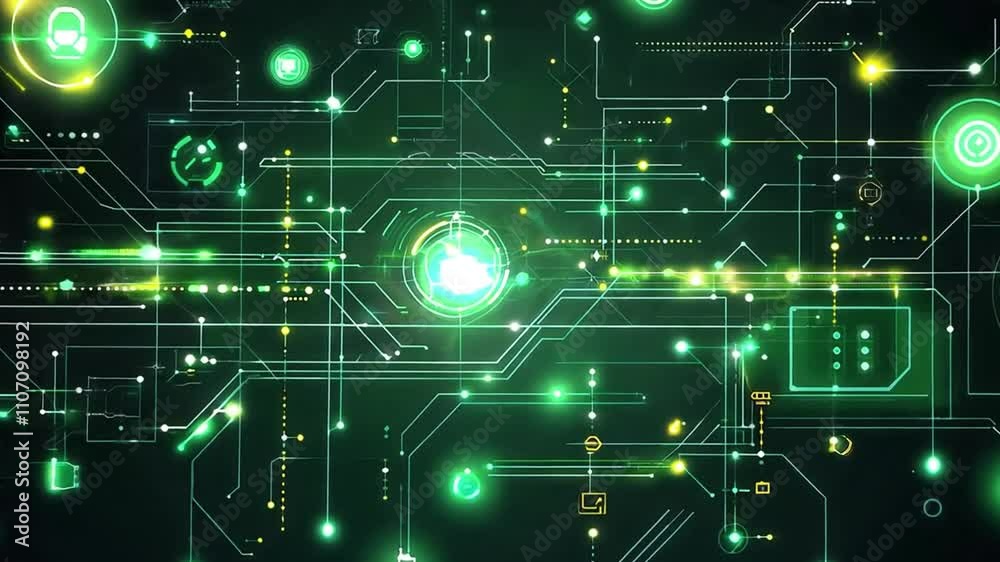 Abstract Digital Network with Green Glowing Lines and Shapes Abstract Digital Network with Green Glowing Lines and Shapes