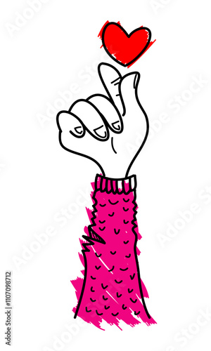 Hand drawn of Korean heart finger symbol. Give and share your love to people. Korean hands love sign. vector illustration