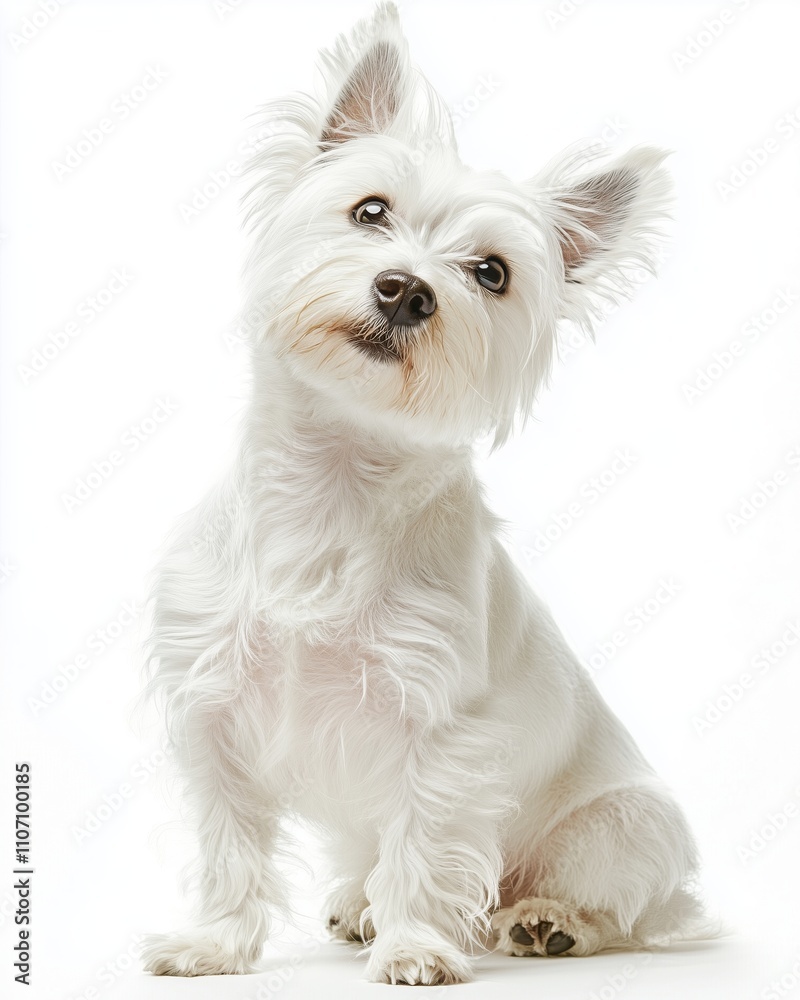 A fluffy West Highland Terrier with bright eyes sits proudly against a white background, exuding joy. A fluffy West Highland Terrier with bright eyes sits proudly against a white background, exuding joy.