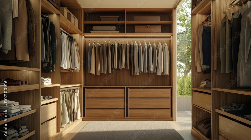 A beautifully organized closet, filled with neatly hung clothes, showcasing a lifestyle of order, mindfulness, and simplicity. A beautifully organized closet, filled with neatly hung clothes, showcasing a lifestyle of order, mindfulness, and simplicity.
