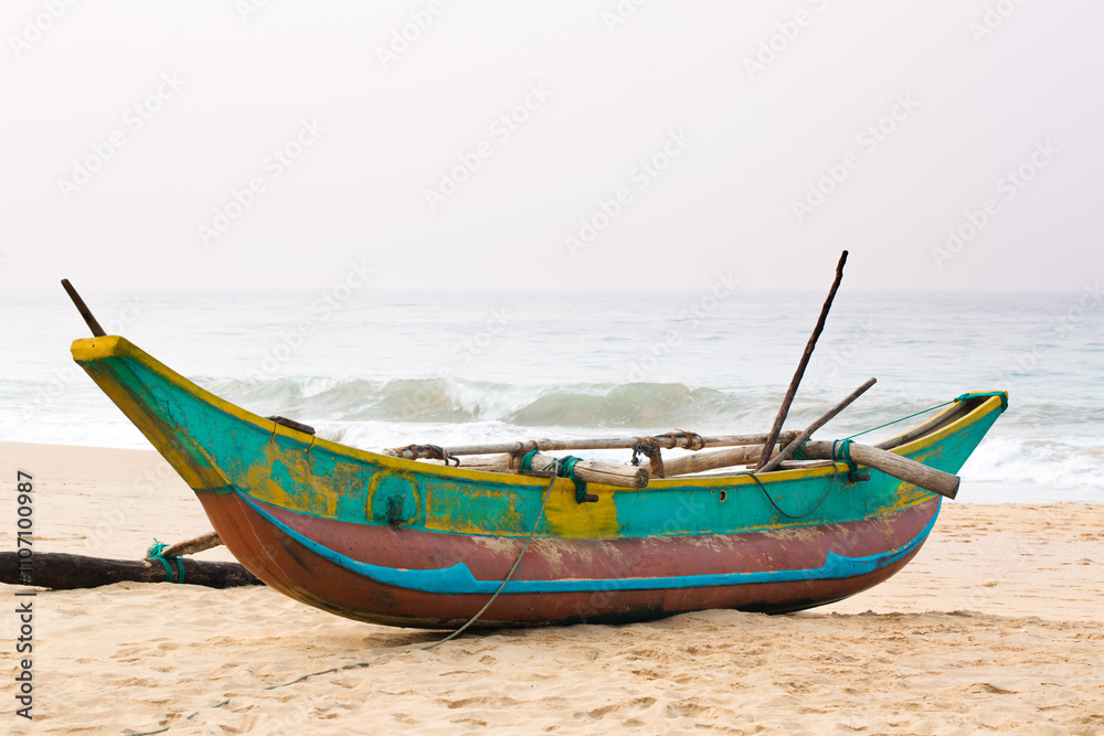 Colorful beautiful boat on the beach near the Ocean Colorful beautiful boat on the beach near the Ocean
