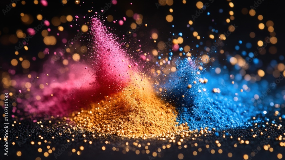 Vibrant Colored Powder Explosion in Slow Motion with Glimmering Dust Particles Creating an Artistic and Eye-Catching Background for Creative Projects Vibrant Colored Powder Explosion in Slow Motion with Glimmering Dust Particles Creating an Artistic and Eye-Catching Background for Creative Projects