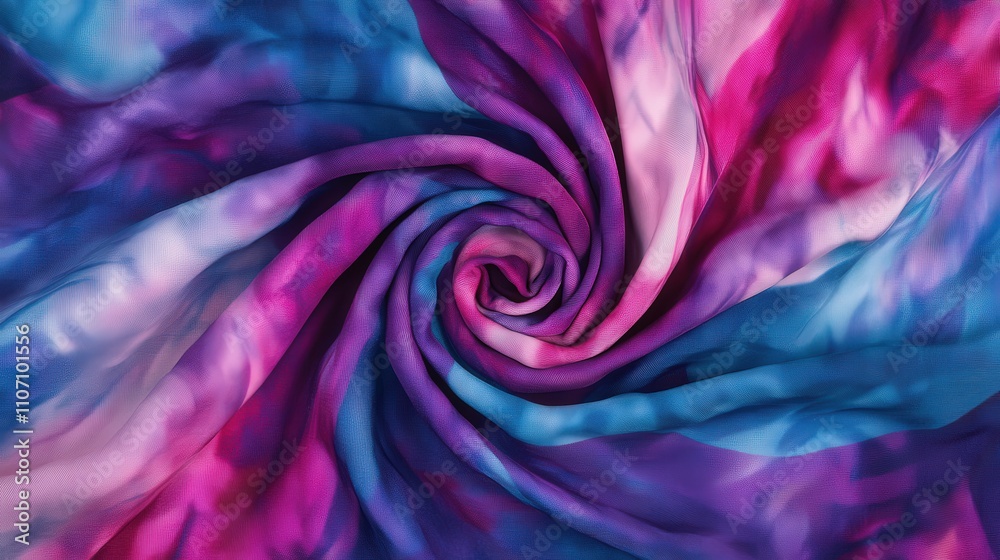 Fototapeta premium A bold tie-dye fabric pattern in swirling shades of purple, blue, and pink.