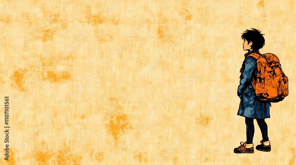 Obraz premium Backpackers captured mid-journey, crossing a picturesque meadow, reflecting the joy of outdoor adventure and nature-inspired journeys