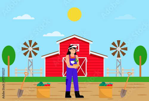 Female Farmer Concept Illustration Stylish and Beautiful