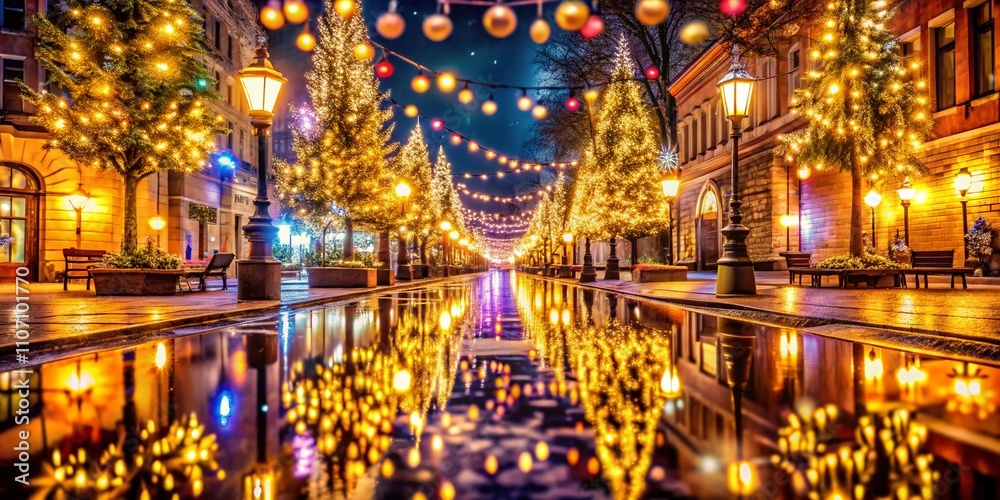 Soft Glowing Holiday Seasonal LED Lights Creating a Dreamy Atmosphere on a Reflective Surface in Urban Exploration Photography, Capturing the Magic of the Festive Season at Night Soft Glowing Holiday Seasonal LED Lights Creating a Dreamy Atmosphere on a Reflective Surface in Urban Exploration Photography, Capturing the Magic of the Festive Season at Night