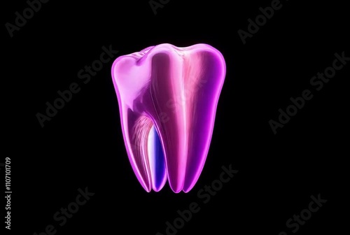 Holographic tooth changing colors on black background