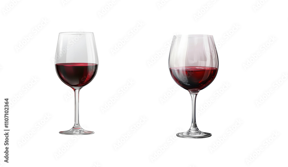 Two Elegant Red Wine Glasses with Deep Red Wine Inside on transparent background Two Elegant Red Wine Glasses with Deep Red Wine Inside on transparent background