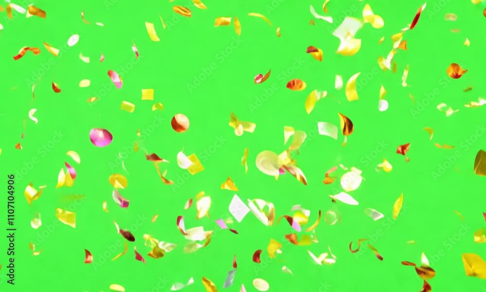 Confetti falling on a green screen, chroma key for video editing. Confetti falling on a green screen, chroma key for video editing.
