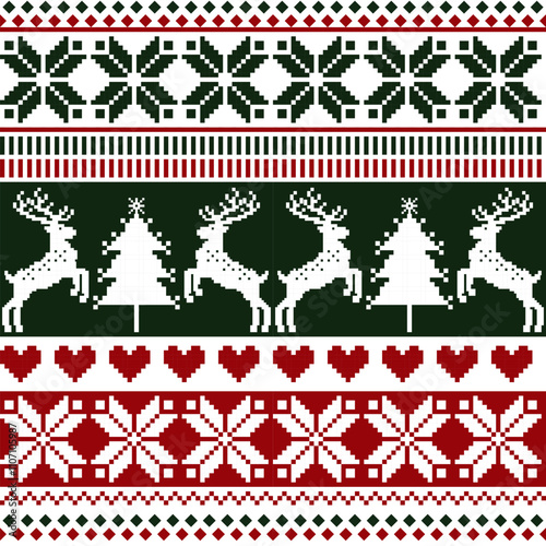 New Year's Christmas pattern pixel vector illustration. Scandinavian Norwegian Sweater