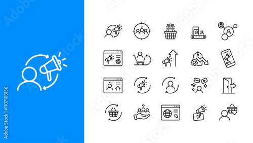 Remarketing icons set. Remarketing icons for business and social media marketing, content marketing, seo, retargeting and online marketing advertising.