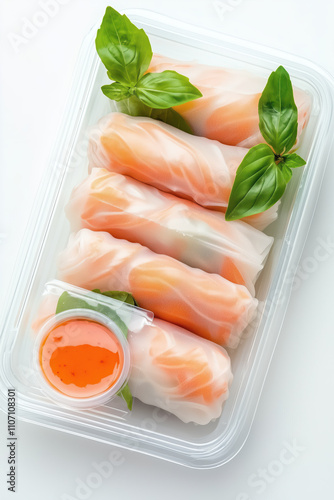 Fresh spring rolls with basil and dipping sauce