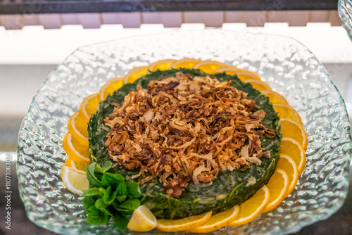 lebanese spinash with onion dish  photo