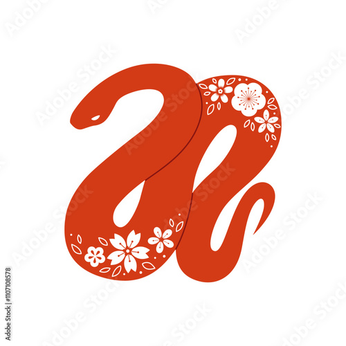Wallpaper Mural Chinese traditional snake with flowers. Hand drawn vector illustration. Torontodigital.ca