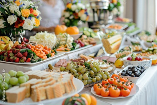 Appetizer Buffet. The Ultimate Banquet Buffet: Elegant Wedding Party Table with Epicure Snacks and Healthy Appetizers