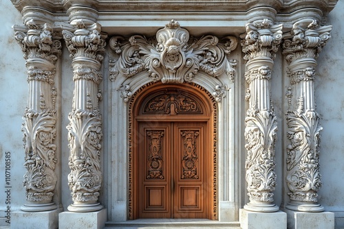 Ornate Baroque Doorway with Intricate Carvings and Columns photo