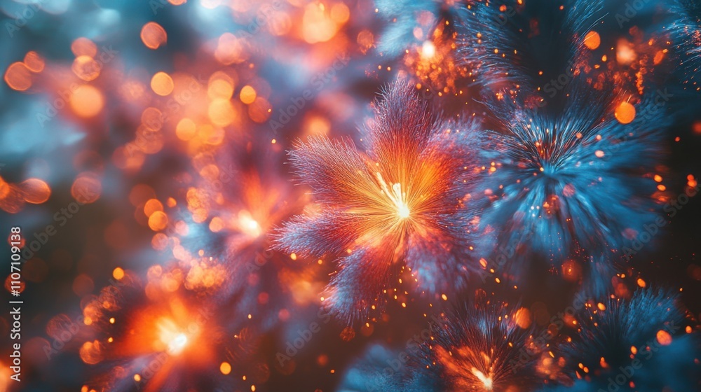 Blurred view of fireworks lighting up the night sky with generous copy space for festive designs Blurred view of fireworks lighting up the night sky with generous copy space for festive designs
