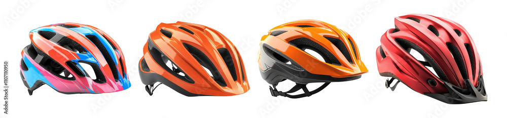Variety of Bike Helmets on Transparent Background Variety of Bike Helmets on Transparent Background