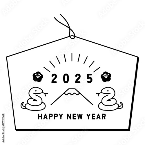 2025年絵馬風巳年の年賀状素材