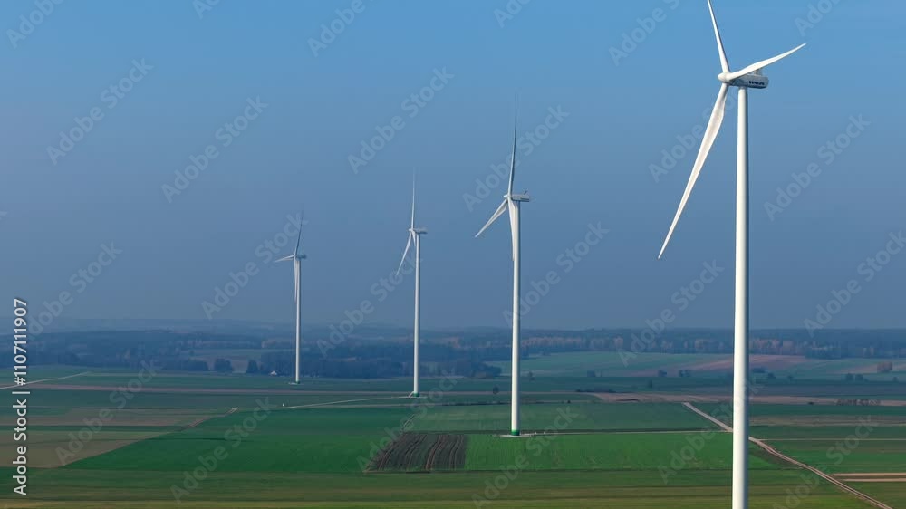 Wind turbines at large windmill farm, Drone shot Wind turbines at large windmill farm, Drone shot