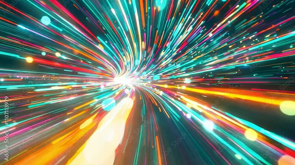 Abstract Tunnel of Colorful Lights and Particles