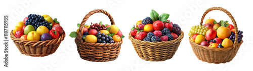 Fresh Fruit Baskets Isolated on Transparent Background