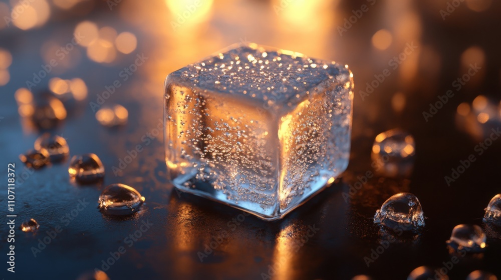 Close-up ice cube texture in high resolution with sparkling light effects, perfect for cool visuals Close-up ice cube texture in high resolution with sparkling light effects, perfect for cool visuals