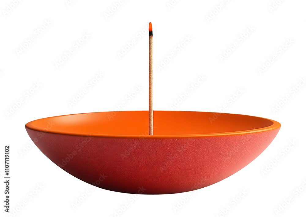 Orange Bowl with Stick Abstract Design on Clear Background Orange Bowl with Stick Abstract Design on Clear Background