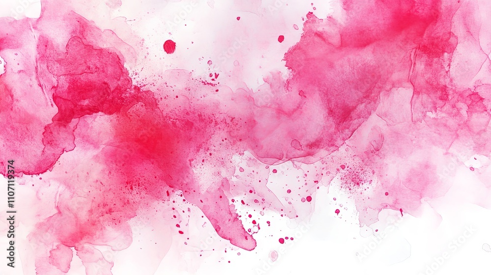 Vibrant pink watercolor splash background with delicate line art pony illustration for creative graphic design and digital art projects