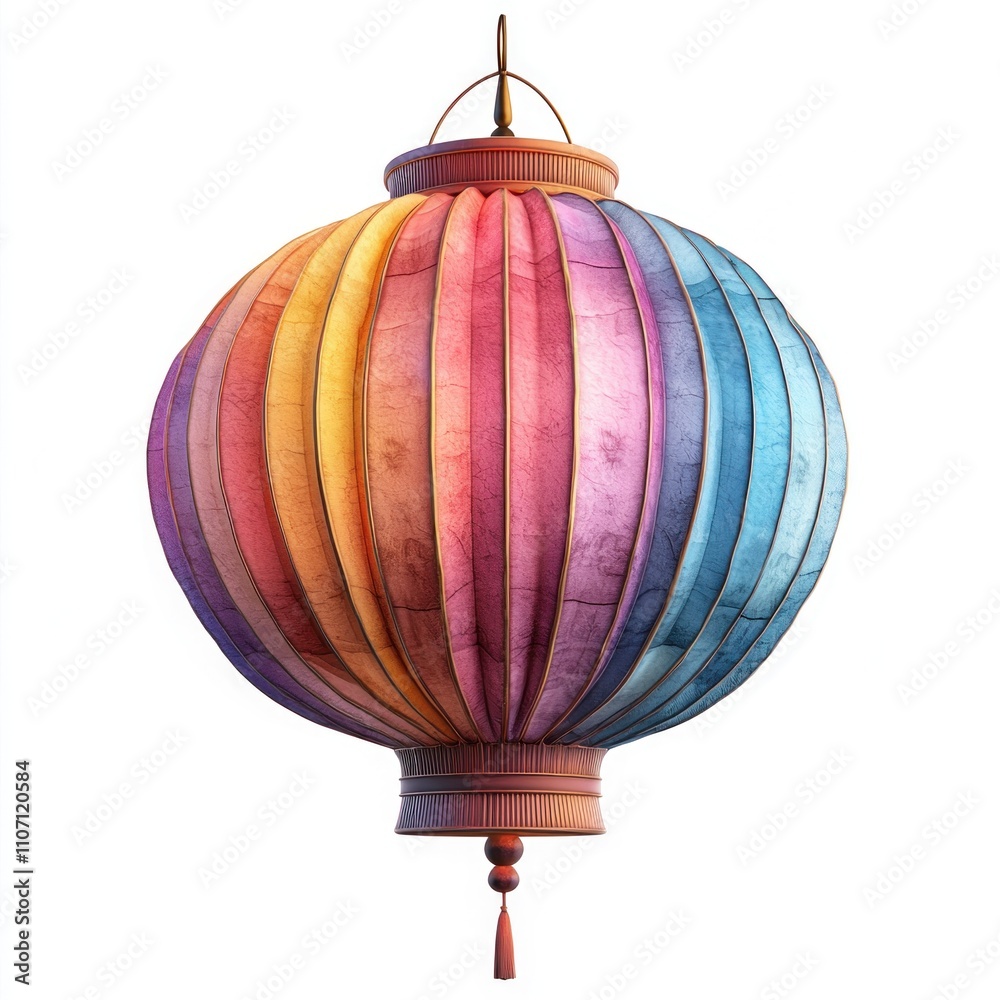 Obraz premium Colorful Traditional Lantern with Gradient Shades of Pink, Blue, and Orange, Perfect for Celebrations, Festivals, and Cultural Events, Illuminating Evening Gatherings